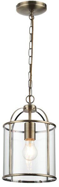 Traditional 1 Light Antique Brass Circular Hanging Hall Ceiling Lantern Light with Glass Panels