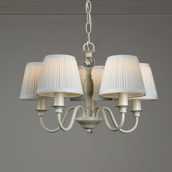 Laura Ashley Ellis 5 Light Ceiling Pendant Light In Satin Cream With Ivory Shades