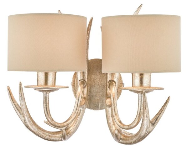 Laura Ashley Mulroy Antler Double Wall Light In Champagne Finish With Natural Shades