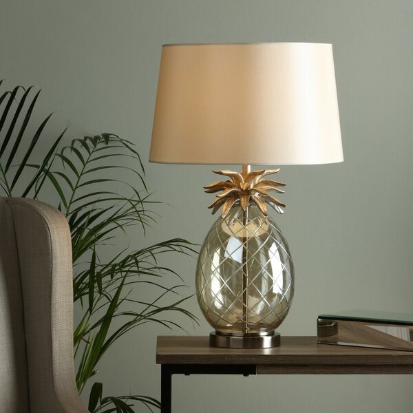 Laura Ashley Pineapple Champagne Cut Glass Extra Large Table Lamp With Taupe Shade