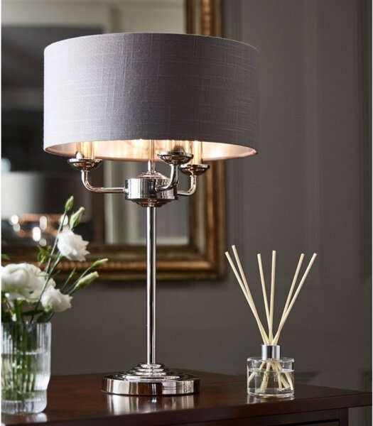 Laura Ashley Sorrento 3 Light Table Lamp in Polished Nickel with Charcoal Shade