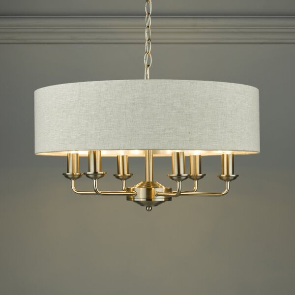 Laura Ashley Sorrento 6 Light Armed Fitting Ceiling Light in Brushed Chrome with Natural Shade