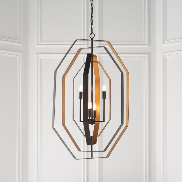 Contemporary 4 Light Ceiling Pendant Light In Aged Bronze And Antique Gold Finish