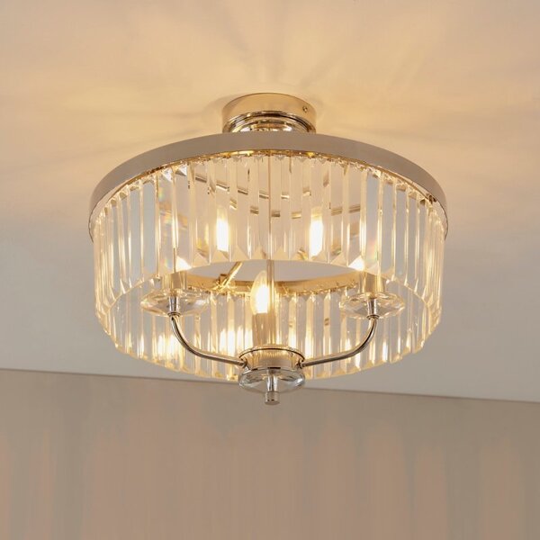 Stunning 3 Light Semi Flush Ceiling Light In Bright Nickel Finish With Clear Cut Glass