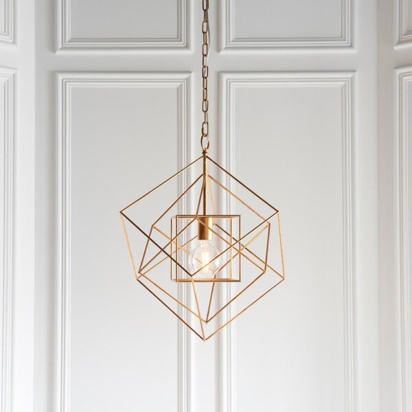 Geometric 1 Light Medium Ceiling Pendant Light In Antique Gold Leaf Finish