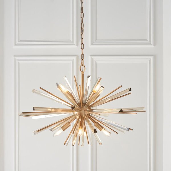 Contemporary 8 Light Ceiling Pendant Light In Antique Brass With Champagne Glass