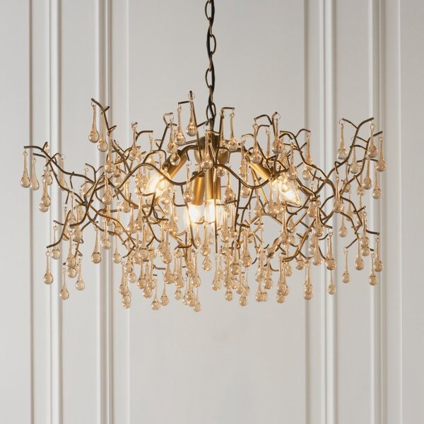 Osier 4 Light Ceiling Pendant Light In Aged Gold With Champagne Glass Teardrops