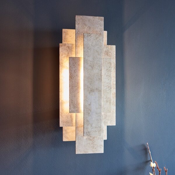 Modern Sculptural 2 Light Wall Light In Antique Silver Leaf Finish