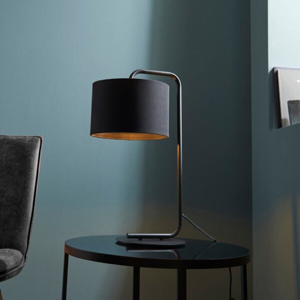 Modern 1 Light Table Lamp In Satin Black With Black Fabric Shade