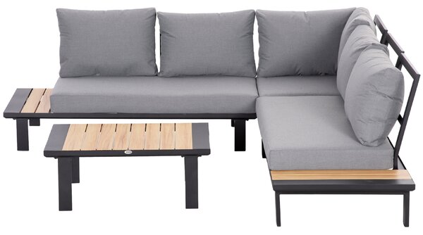 Outsunny 4 Pieces Aluminium Garden Furniture Set L Shape Sofa Set with Tables, Cushions for Indoor, Garden, Patio, Dark Grey