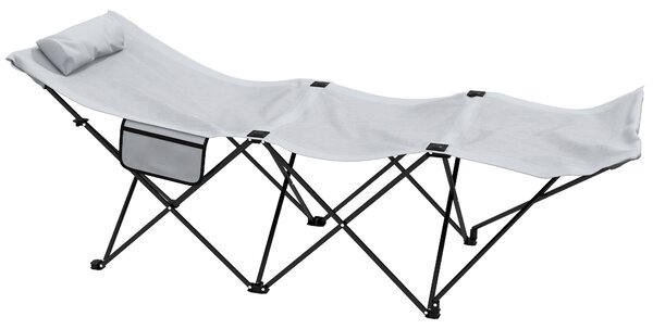Outsunny Portable Sun Lounger: Foldable Outdoor Sunbed with Side Pocket & Headrest, Light Grey Oxford Fabric
