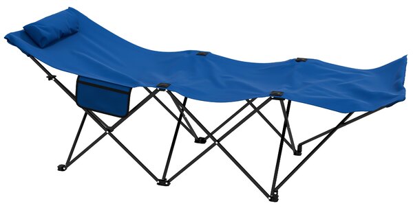 Outsunny Portable Sun Lounger, Foldable Outdoor Recliner Chair with Side Pocket, Headrest, Oxford Fabric, for Beach, Garden, Patio, Dark Blue