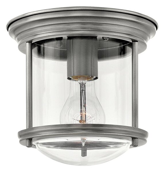 Quintiesse QN-HADRIAN-MINI-F-AN-CLEAR Hadrian 1 Light Flush Ceiling Light In Antique Nickel With Clear Glass IP44