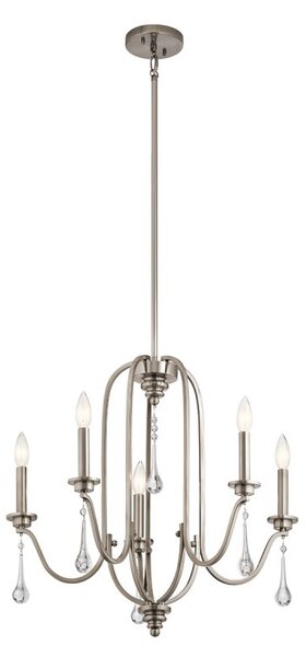 Quintiesse QN-KARLEE5 Karlee Stylish 5 Light Ceiling Chandelier In Classic Pewter With Crystal Glass Droplets