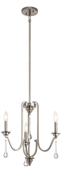 Quintiesse QN-KARLEE3 Karlee 3 Light Stylish Ceiling Chandelier In Classic Pewter With Crystal Glass Droplets