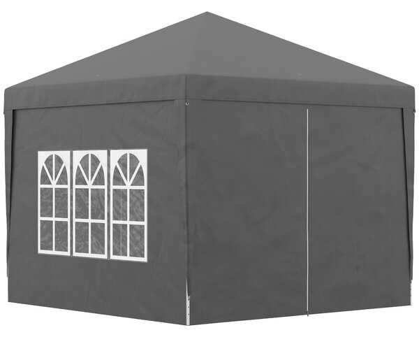 Outsunny 3 x 3 Meters Pop Up Water Resistant Gazebo Wedding Camping Party Tent Canopy Marquee with Carry Bag and 2 Windows, Grey