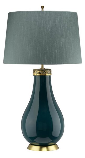 Quintiesse QN-HAVERING-TL Havering Azure Turquoise Table Lamp With Green Faux Silk Shade