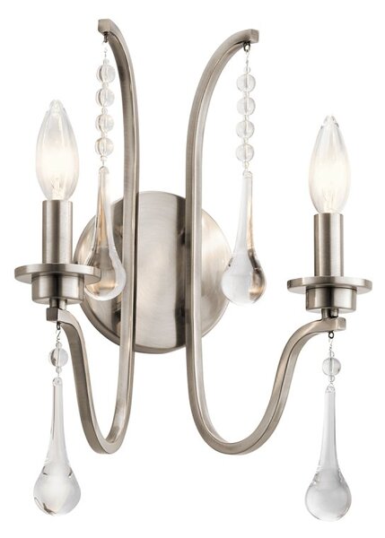 Quintiesse QN-KARLEE2 Karlee 2 Light Stylish Wall Light In Classic Pewter Finish With Crystal Droplets