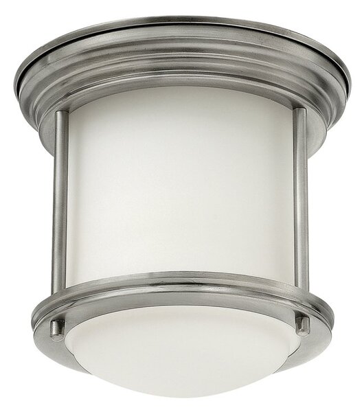 Quintiesse QN-HADRIAN-MINI-F-AN-OPAL Hadrian 1 Light Flush Ceiling Light In Antique Nickel With Opal Glass IP44