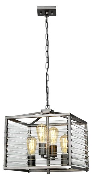 Elstead LOUVRE-4P Louvre 4 Light Industrial Ceiling Pendant Light In Gunmetal Finish