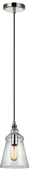 Quintiesse QN-LORAS-1MP Loras Industrial 1 Light Mini Ceiling Pendant In Polished Chrome With Seeded Glass