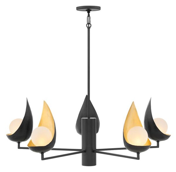 Quintiesse QN-REN5 Ren 5 Light Modern Ceiling Chandelier In Black And Gold Finish