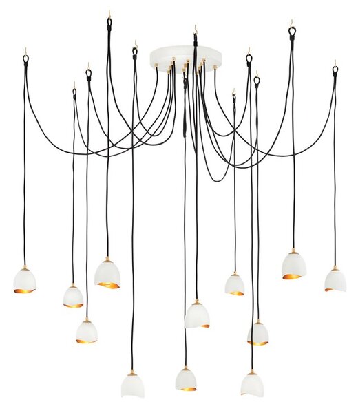 Quintiesse QN-NULA-12P Nula 12 Light Cluster Ceiling Pendant Light In Chalk White With Gold Accents