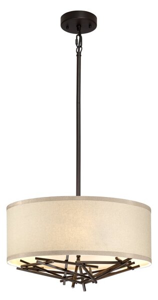 Elstead TAIKO-3P Taiko 3 Light Dual Mount Ceiling Light In Old Bronze Finish With Oatmeal Linen Shade