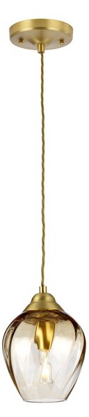 Elstead TIBER-P-AMBER Tiber 1 Light Ceiling Pendant In Brushed Brass Finish With Amber Glass
