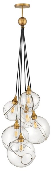 Quintiesse QN-SKYE-6P Skye 6 Light Cluster Ceiling Pendant Light In Heritage Brass Finish With Clear Glass