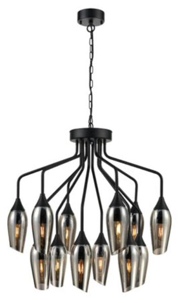 Franklite FL2420-12/345 Taper 12 Light Ceiling Pendant Light In Matt Black With Smoked Glass