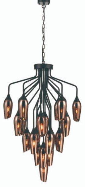 Franklite Taper 22 Light Ceiling Pendant Light In Matt Black With Copper Glass FL2420-22/347