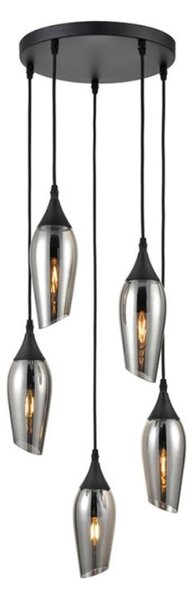 Franklite FL2420-5/345 Taper 5 Light Cluster Ceiling Light In Matt Black Finish With Smoked Glass