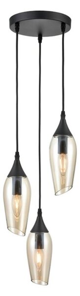 Franklite Taper 3 Light Ceiling Cluster Light In Matt Black With Amber Glass FL2420-3/346