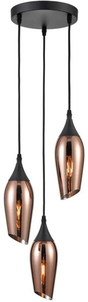 Franklite Taper 3 Light Cluster Ceiling Light In Matt Black With Copper Glass FL2420-3/347