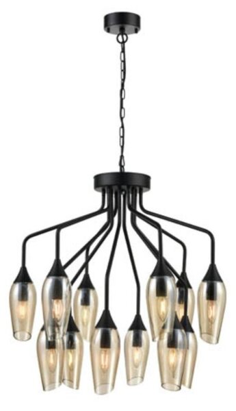 Franklite Taper 12 Light Ceiling Pendant Light In Matt Black With Amber Glass FL2420-12/346