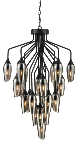 Franklite FL2420-22/345 Taper 22 Light Ceiling Pendant Light In Matt Black With Smoked Glass