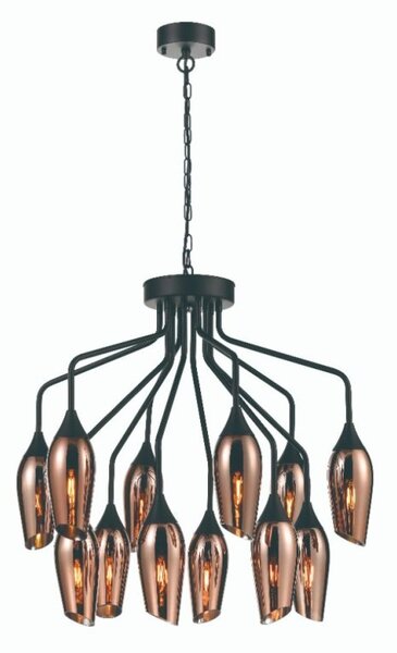 Franklite Taper 12 Light Ceiling Pendant Light In Matt Black With Copper Glass FL2420-12/347