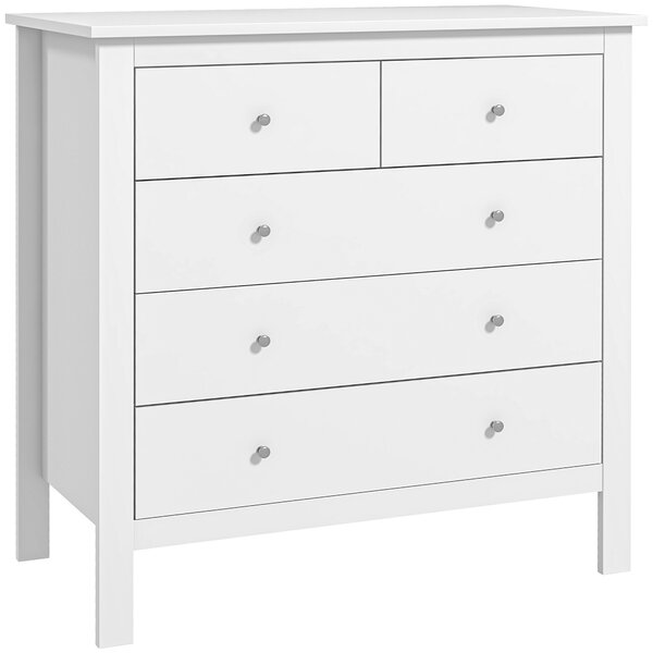 HOMCOM White Storage Cabinet with 5 Drawers, Chest of Drawers with Metal Handles and Runners for Bedroom Living room, Nursery, Closet Aosom UK