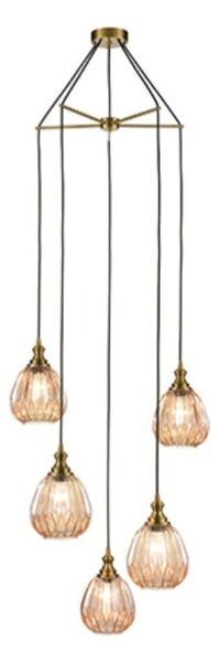 Marcella 5 Light Cluster Ceiling Light In Amber Glass Finish 60cm F2425-5/353