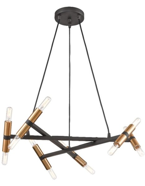 Franklite FL2418-12 Anglit 12 Light Ceiling Pendant Light In Matt Black And Old Gold