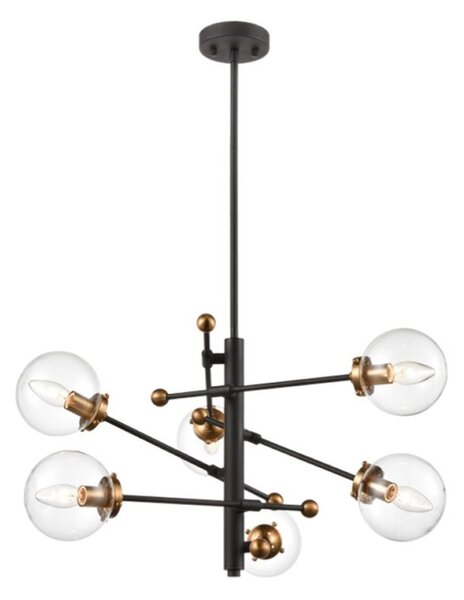 Franklite FL2410-6 Diffraction 6 Light Ceiling Pendant Light In Matt Black And Antique Gold