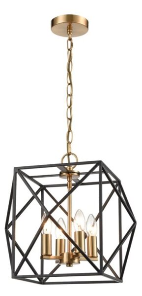 Franklite FL2417-4 Anglit 4 Light Ceiling Lantern Light In Matt Black And Old Gold