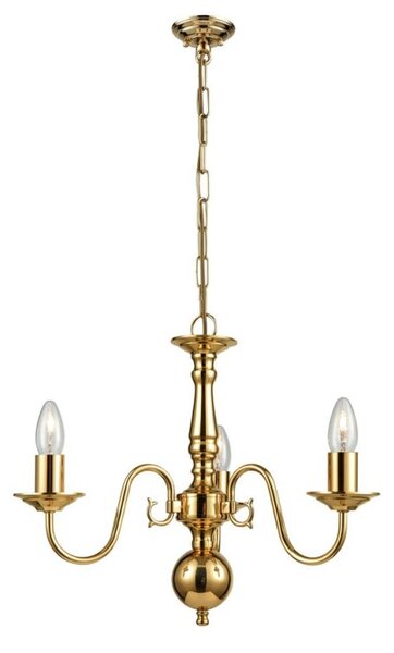 Franklite Delft 3 Light Flemish Ceiling Chandelier In Polished Brass Finish PE7913