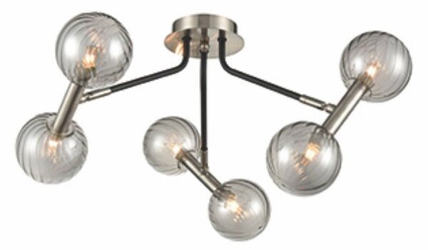 Franklite FL2436-6 Atmo 6 Light Flush Ceiling Light In Modern Black And Chrome Finish