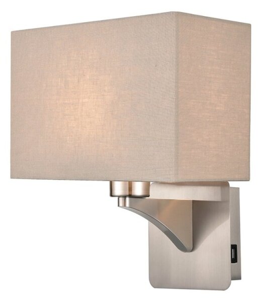 Franklite WB124/1180 Wall Light In Satin Nickel With USB Port And Shade W124/1180