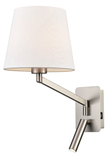 Franklite WB122/1174 Swing Arm Wall Light With Reading Light And USB Port In Satin Nickel Finish