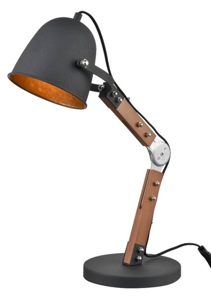 Timber Table Lamp In Mat Black And Gold Finish With Wooden Stem T602