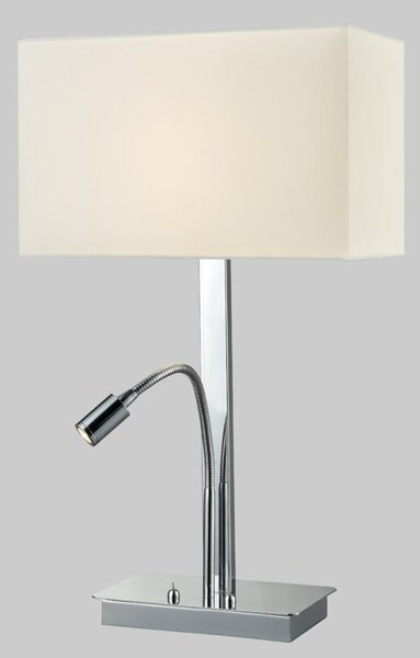 Flair Table Lamp In Polished Chrome With Reading Light With Off White Shade T819/9867
