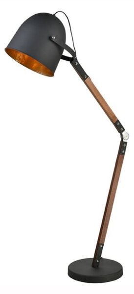 Timber Floor Lamp In Mat Black And Gold Finish With Wooden Stem S245